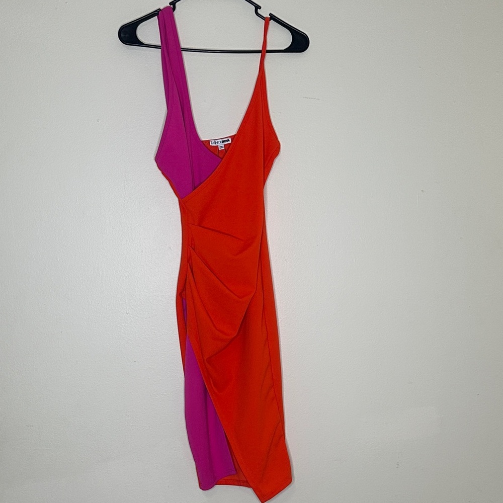 Fashion Nova Asymmetrical Pink and Red Dress